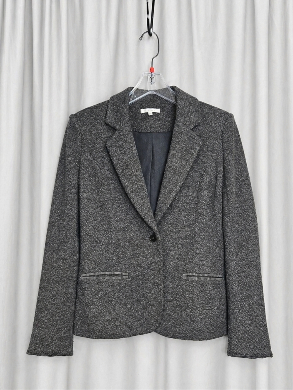 41 Hawthorn Gray Texture Knit Elbow Patch Single Breasted Academic Chic Blazer